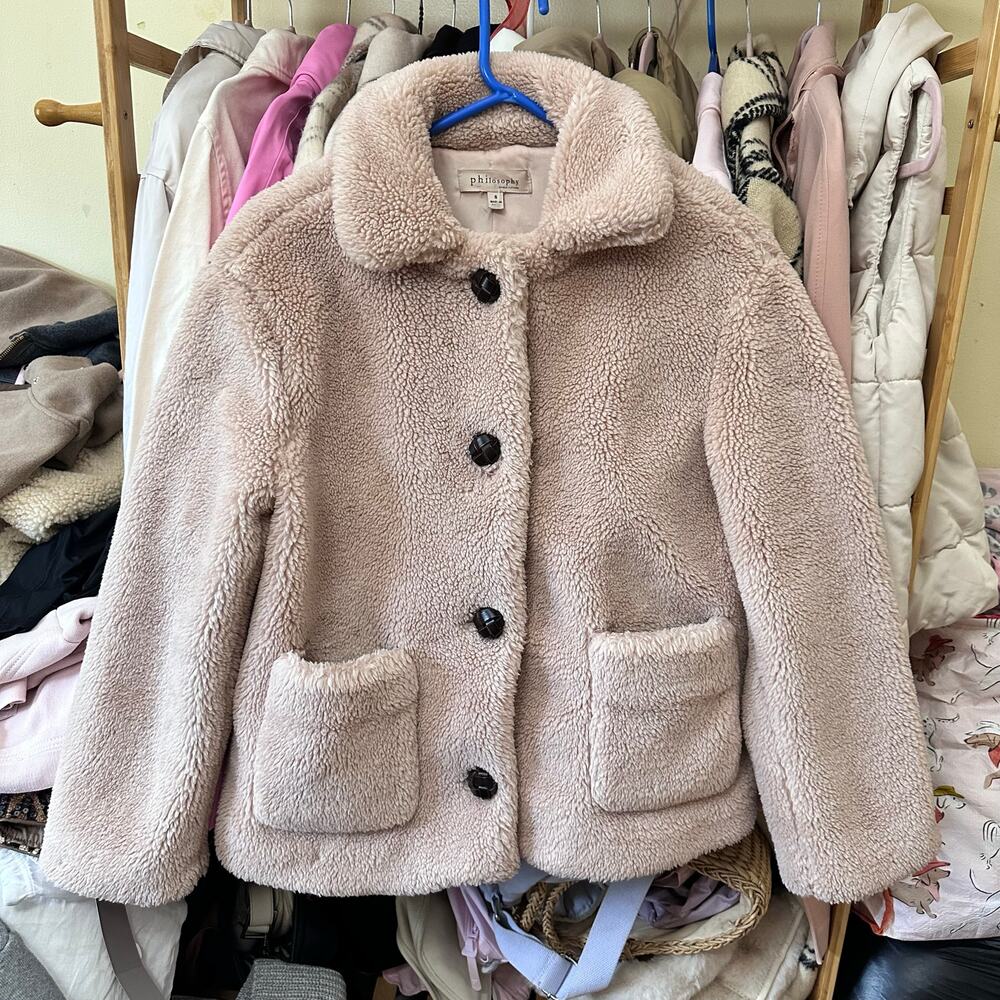 Philosophy Fuzzy Coat Jacket Womens Small Faux Fur Button Up Pink